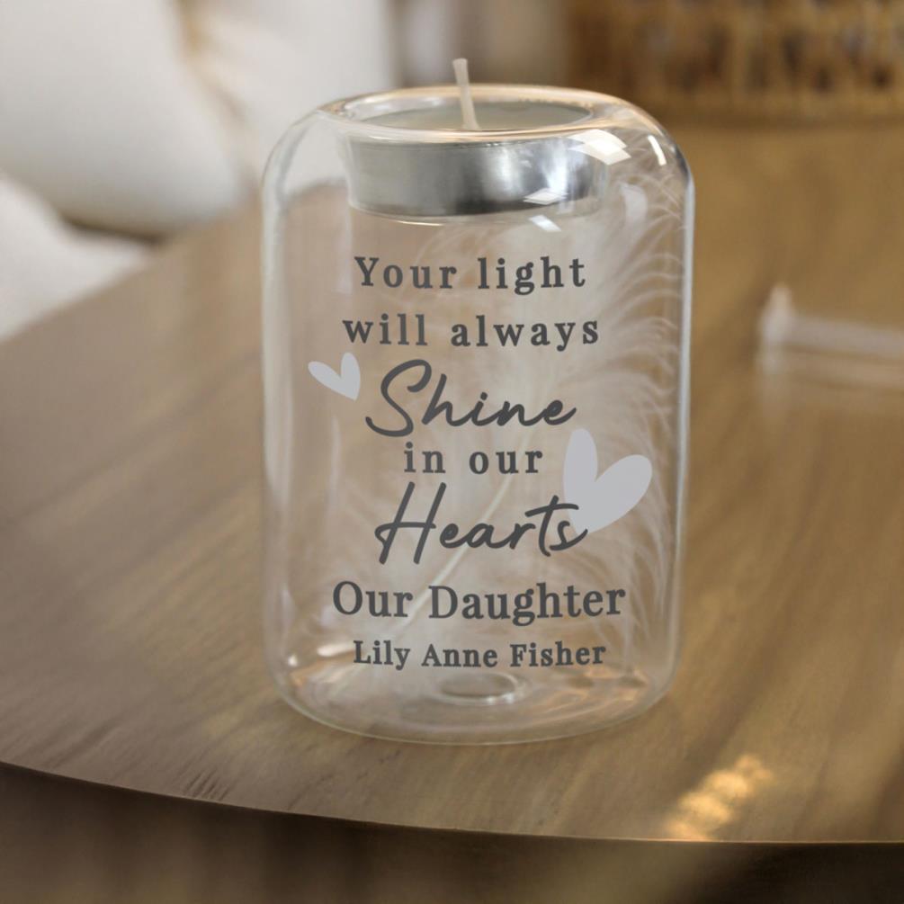 Personalised In Our Hearts Memorial Feather Tealight Holder Extra Image 1